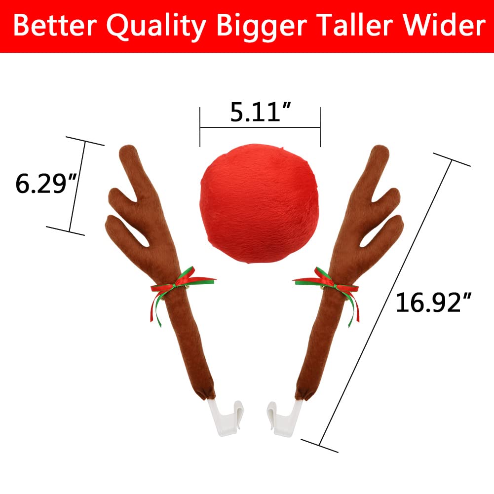 Abnaok Car Reindeer Antler Kit and Nose, Reindeer Christmas Decoration for Car Window Roof-Top & Front Grille,Christmas Reindeer Antlers Auto Decoration Set for Car SUV Van Truck