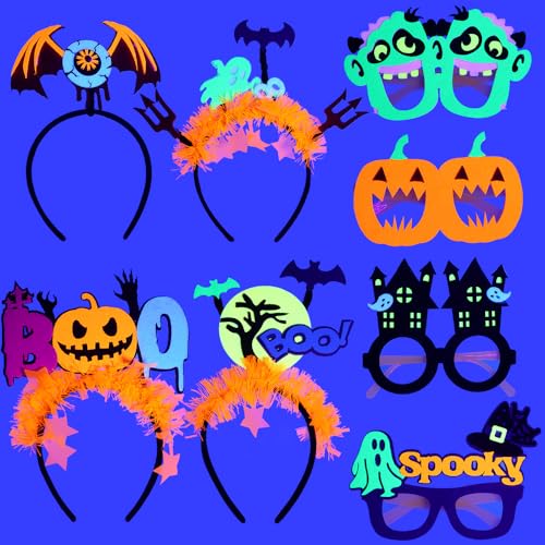 TODDER 4pcs Halloween Headband and 4pcs Halloween Glasses Set