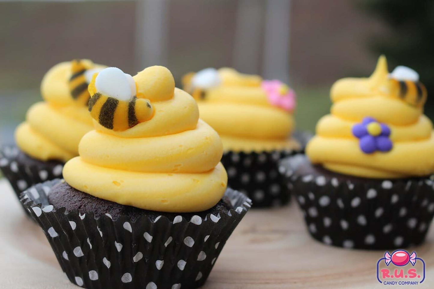 Bees Cakes Decorations- Bumble Bee Shaped Edible Hard Sugar Decorations, 48 pcs by R.U.S. Candy Company
