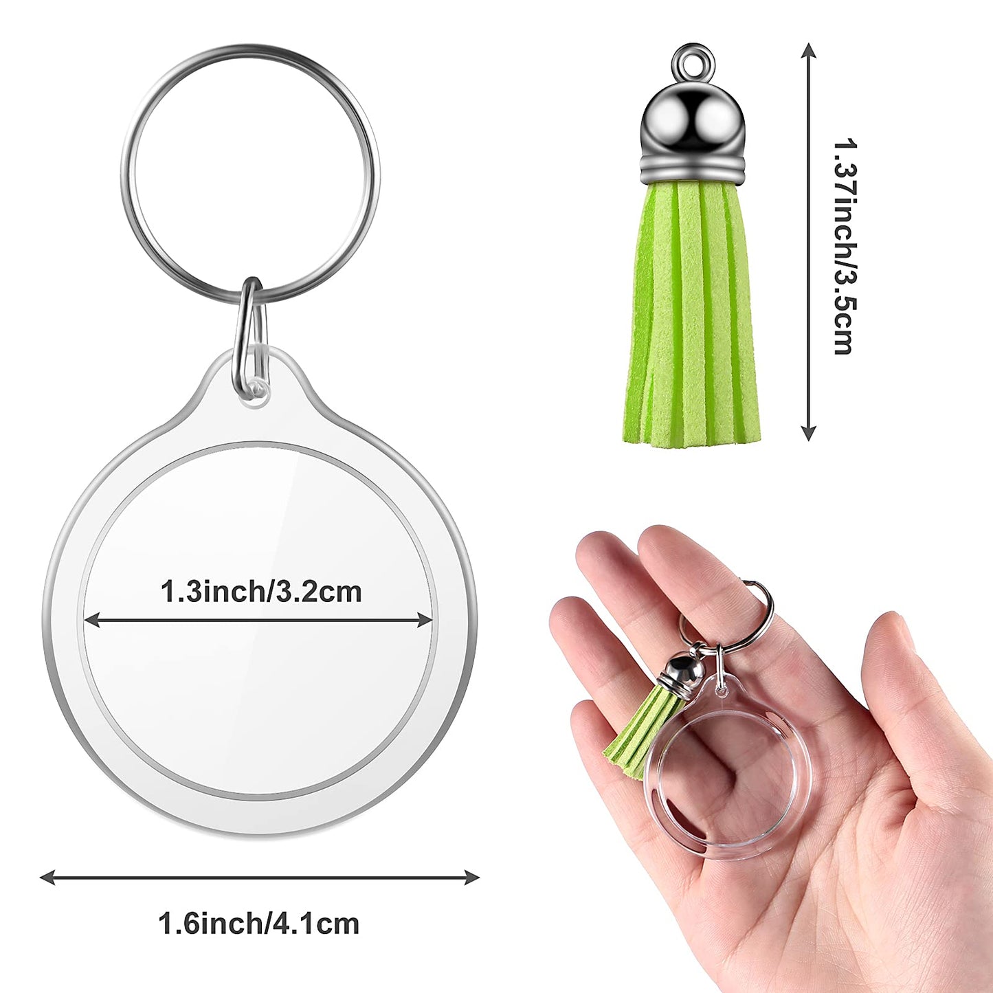 Yaomiao 50 Sets Acrylic Photo Frame Keychain with Tassels, Snap-In Custom Insert Photo Keyring Clear Blank Picture Keyring