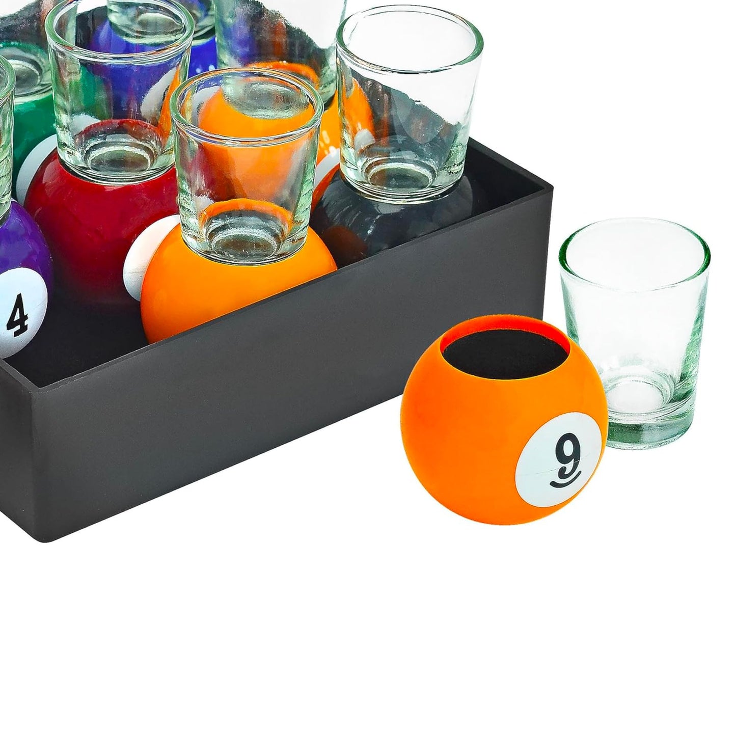 Billiards Pool Ball Shot Glasses, Set of 9 - Fairly Odd Novelties - Fun Sports Bar Drinking Gift Pack, Multicolor,1 ounce