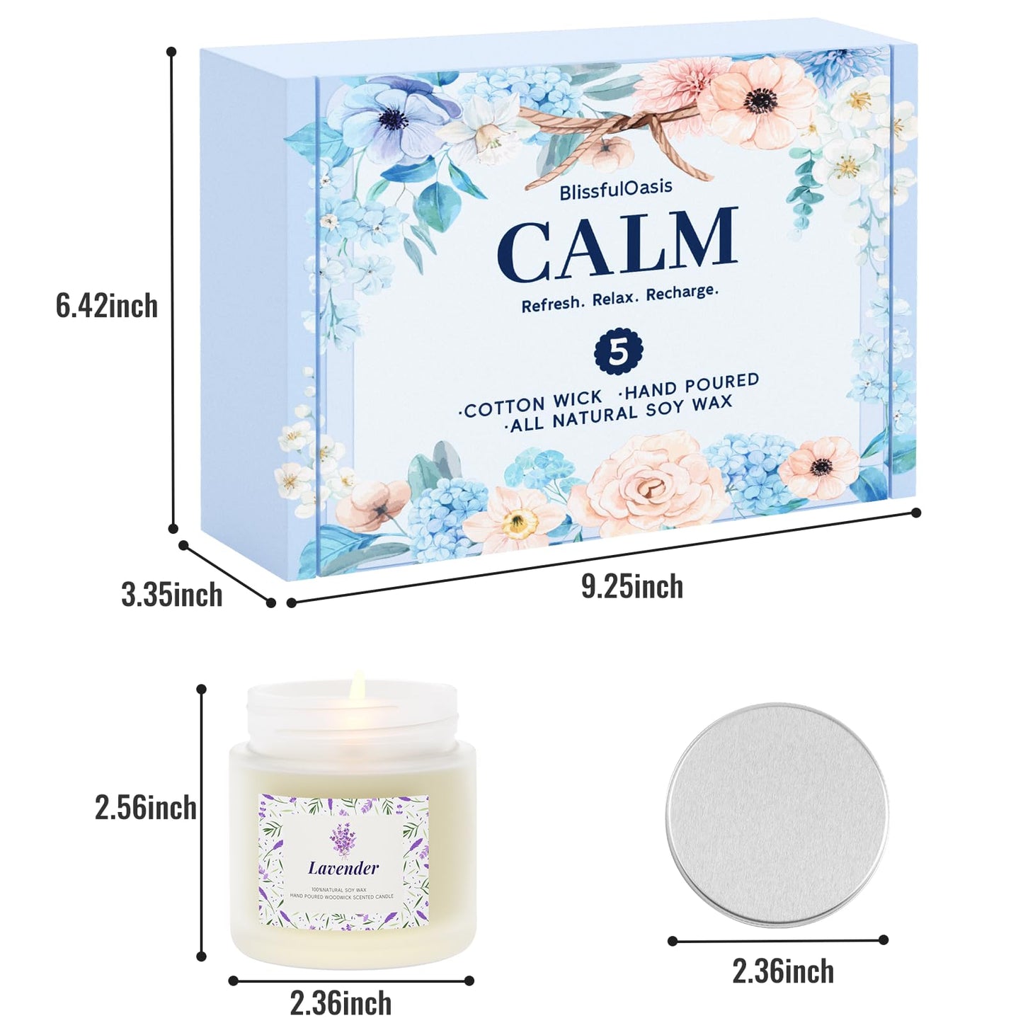 BlissfulOasis Scented Candles, Long-Lasting Candles for Home Scented, 5 Pack Candle Set, Candles for Women, Natural & Safe Ingredients, Candle Set for Birthday, Christmas, Festival