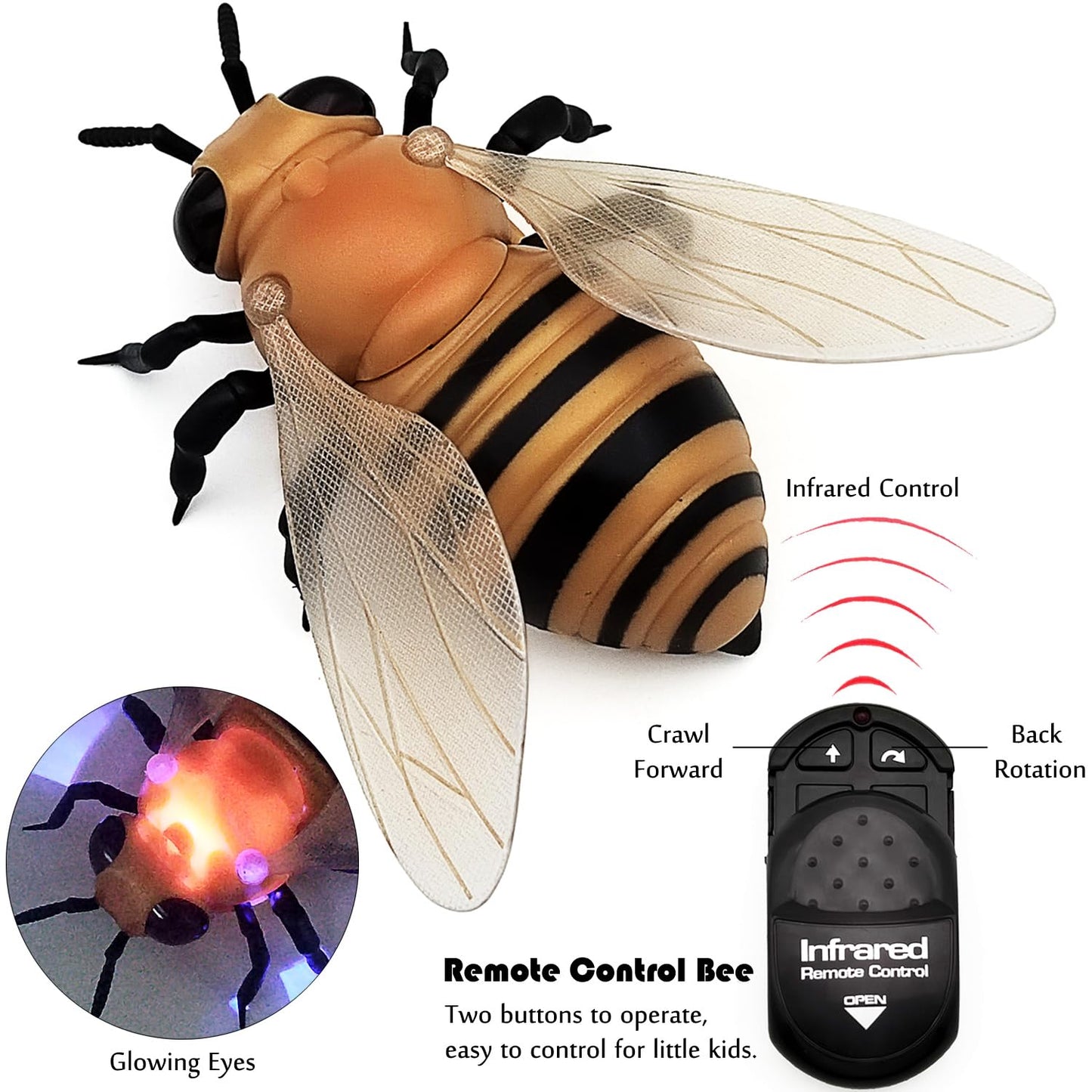 Tipmant Realistic RC Honey Bee Remote Control Insect Animal Vehicle Car Prank Toys Pet Cat Dog Teasing Kid Birthday Gifts