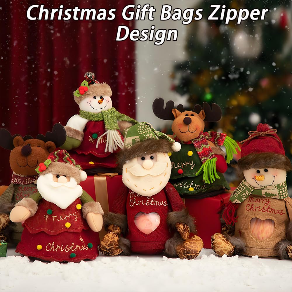 2026 New Christmas Gift Bags Zipper Design, Reusable Christmas Zipper Gift Bags, Thickened Felt Material, For Packaging of Apples, Candies, Small Toys and Gifts (Set A + Set B, 6pcs)