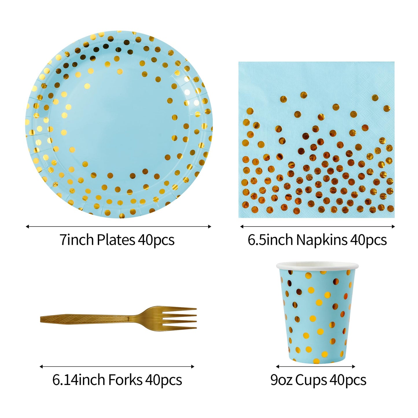 Sveikie160 Pcs blue And Gold Paper Plates, Birthday Cake Party Plates And Napkins, Wedding Disposable Utensils For Birthday Graduation Wedding And Holiday Celebrations Serves 40 (blue)