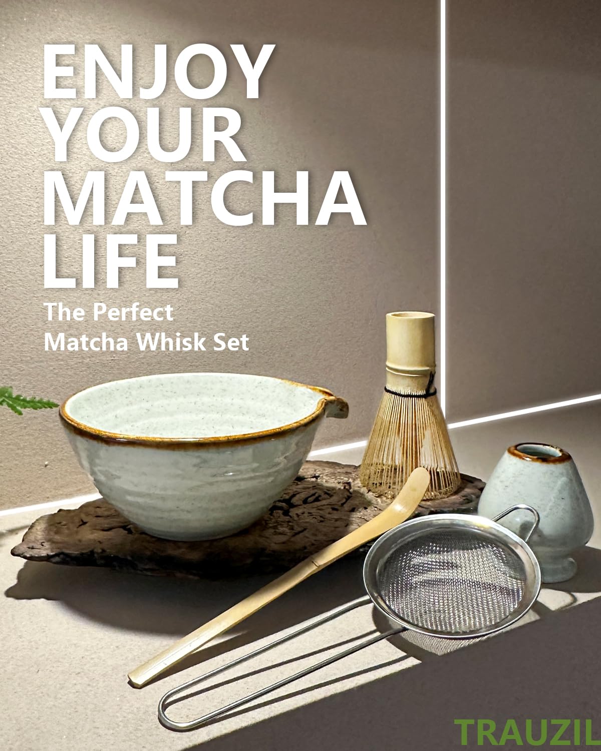 Taruzil Matcha Whisk Set with Matcha Bowl, Matcha Bamboo Whisk, Scoop, Sifter, Matcha Whisk Holder Unique Gifts for Women Men Girl Friend Home Kitchen Decor Gifts for Christmas, Birthday,Halloween