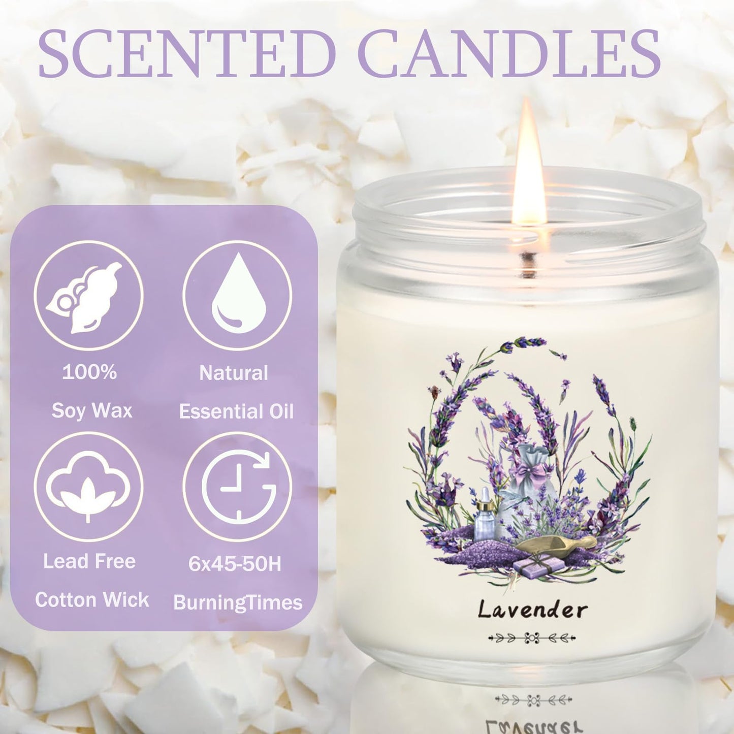 6 Pack Scented Candles for Women, Aromatherapy Candles for Home Scented,37.8 Oz 300 Hour Long Lasting Lavender Candle,Non Toxic Soy Candles Set Gift for Birthday, Christmas, Anniversary Present