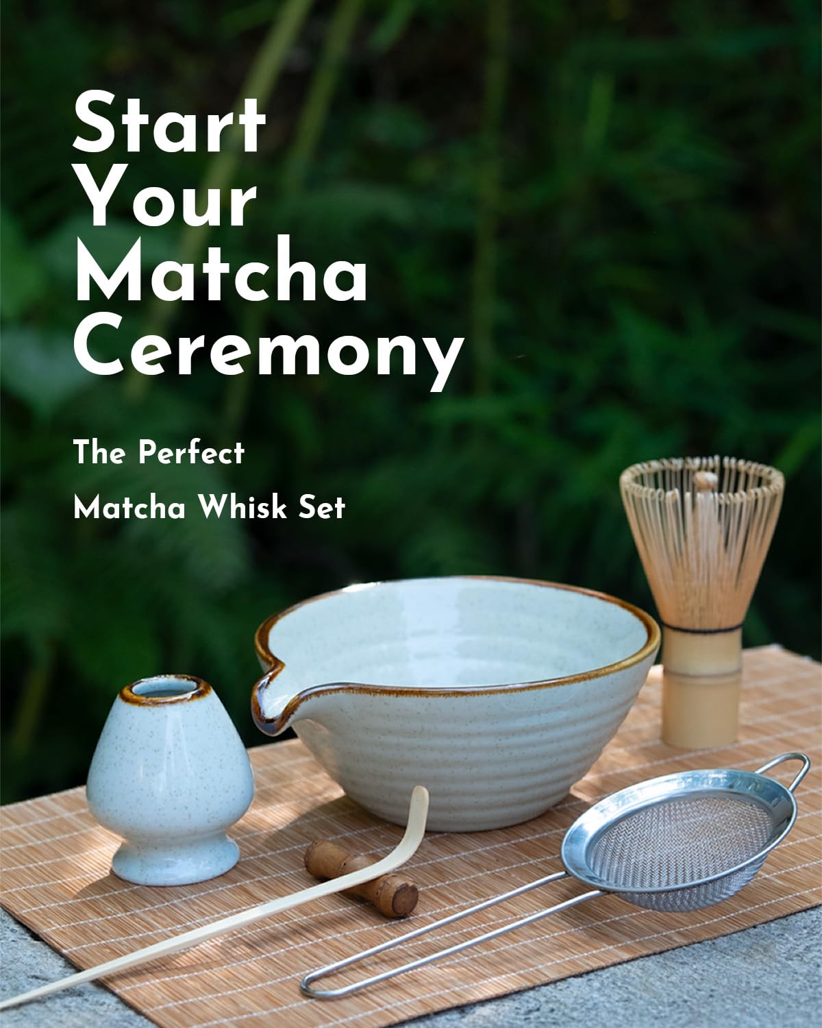 Zzlright Matcha Whisk Set,Matcha Set,Matcha Kit,Matcha Bowl with Spout,Scoop,Sifter,Bamboo Whisk,Chasen Holder,Unique Gifts for Women Grifend,Gifts for Christmas, Birthday,Halloween