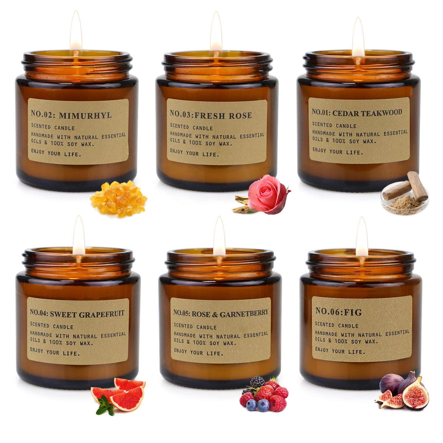 6 Pack Candles for Home Scented Aromatherapy Candle Gift Set for Women Soy Wax Long Lasting Amber Jar Candles Gift for Birthday Mother's Thanksgiving Day Present