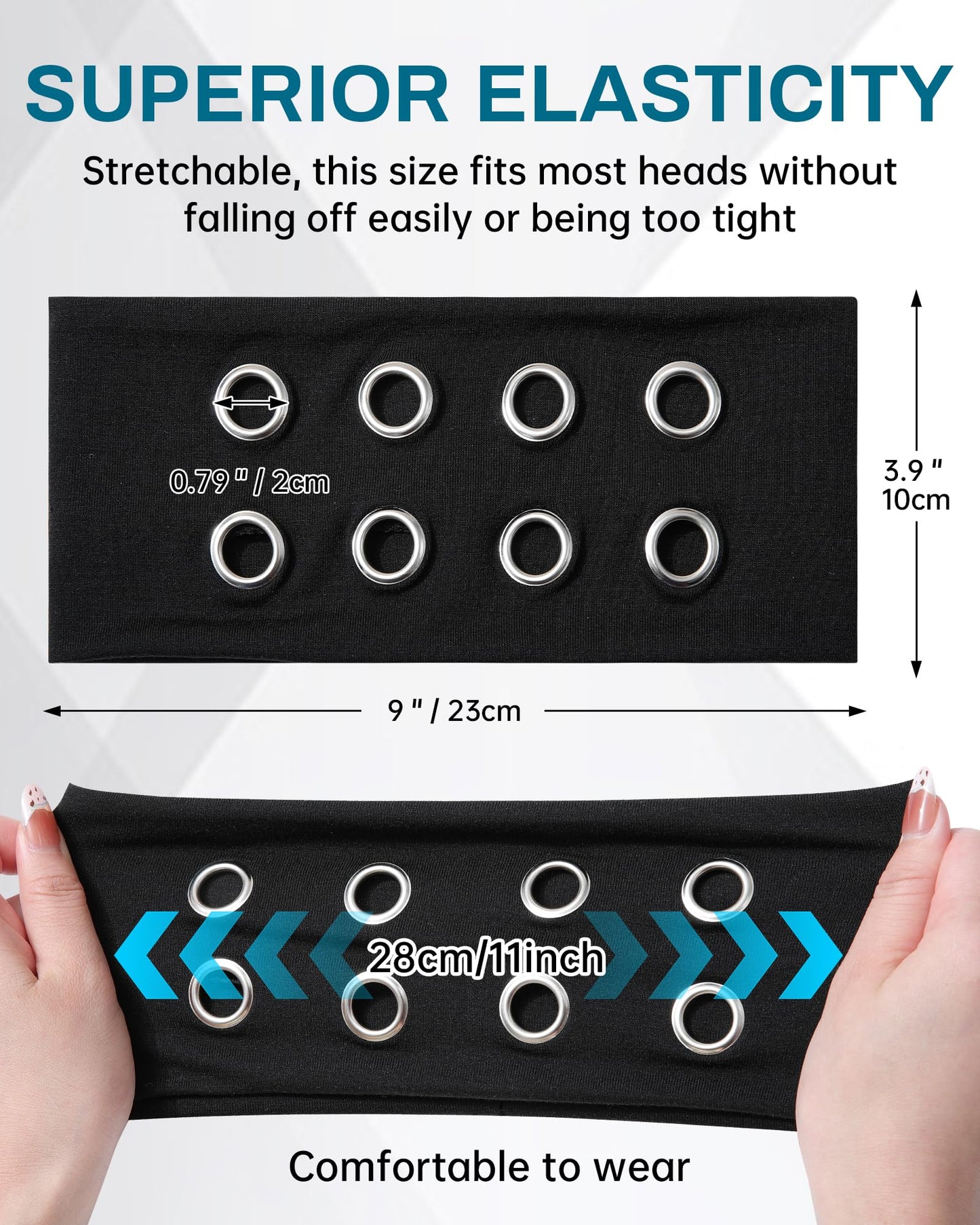 Mesovor 3 Pack Fashion Grommet Wide Headbands for Women, Hollow Out Eyelets Elastic Head Bands | Y2k Girls Punk Grunge Stretchy Hair Accessory (Black, Snakeskin, Leopard, 3.9" wide)