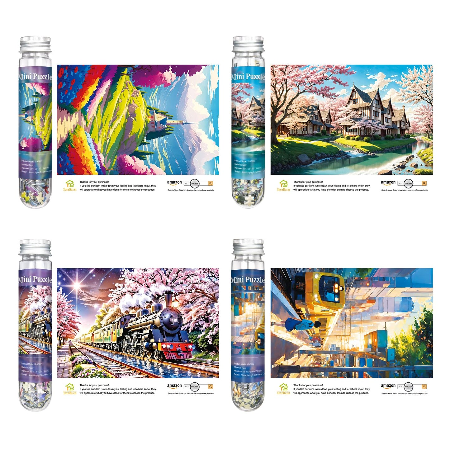 Mini Jigsaw Puzzles for Adults 234 Pieces (8 Packs) Small Jigsaw Puzzle Test Tube Puzzle Challenging Micro Puzzle Difficult Tiny Puzzle Home Decor Entertainment 6x4in (8 Pack - 6)