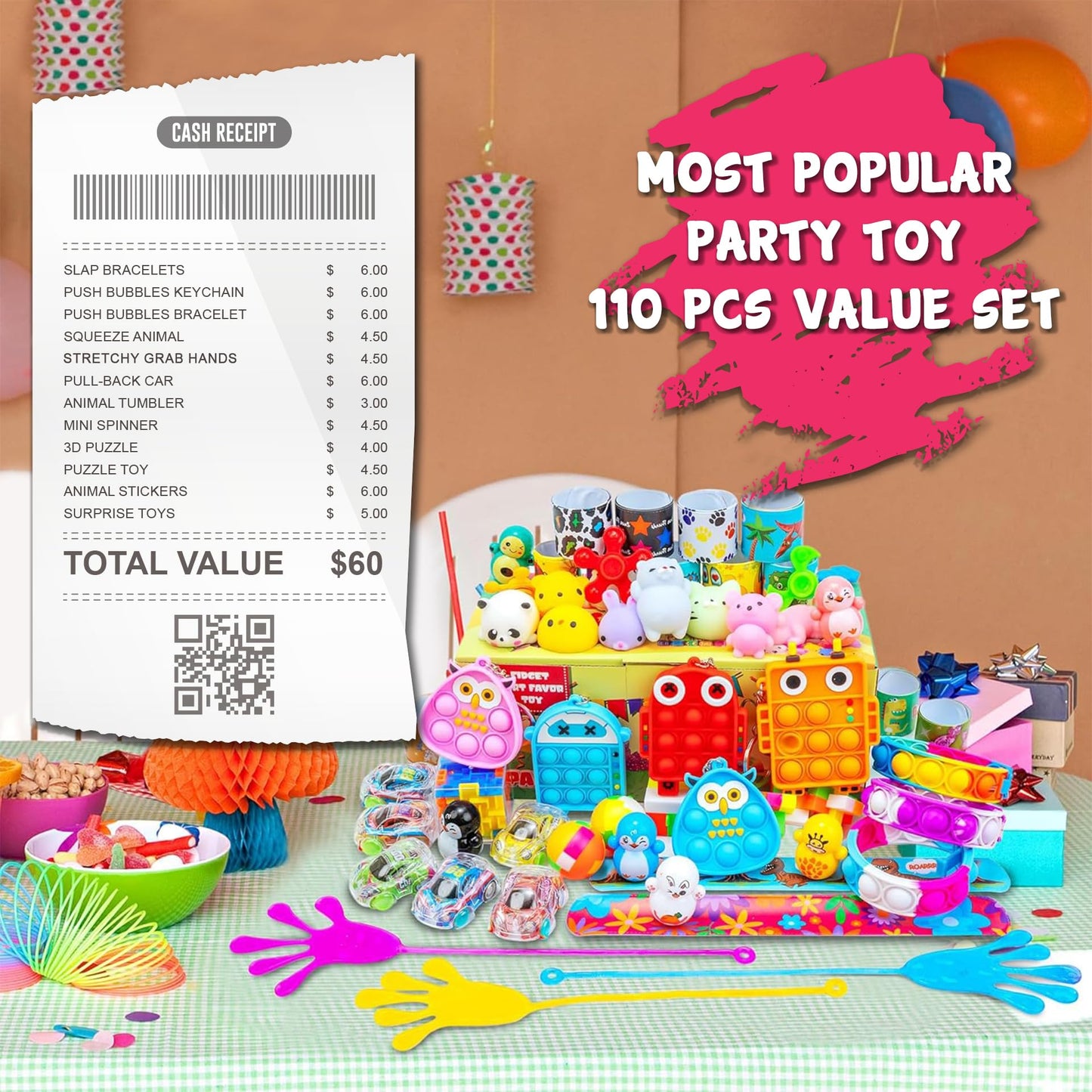 110 PCS Party Favors for Kids 4-8-12, Goodie Bags Stuffers, Treasure Box Toys for Classroom, Pinata Fillers, Prize Box Toys, Birthday Return Gifts, Treasure Chest Carnival Prizes