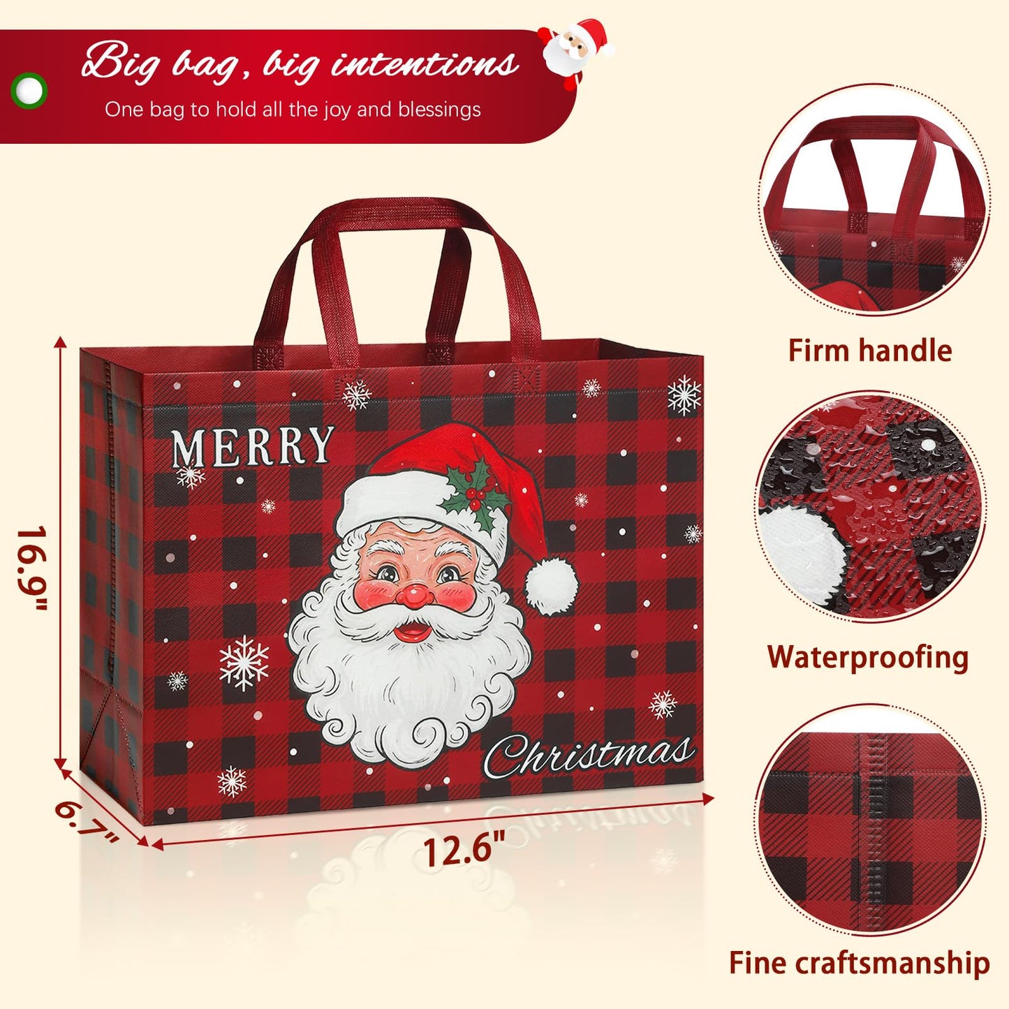 STYPOP 12 Pack 17" Extra Large Christmas Gift Bags, Reusable Non-Woven Christmas Tote Bags with Handles, Perfect for Xmas Gift Wrap/Party Favor Supplies, 16.9" Ć 12.6" Ć 6.8"