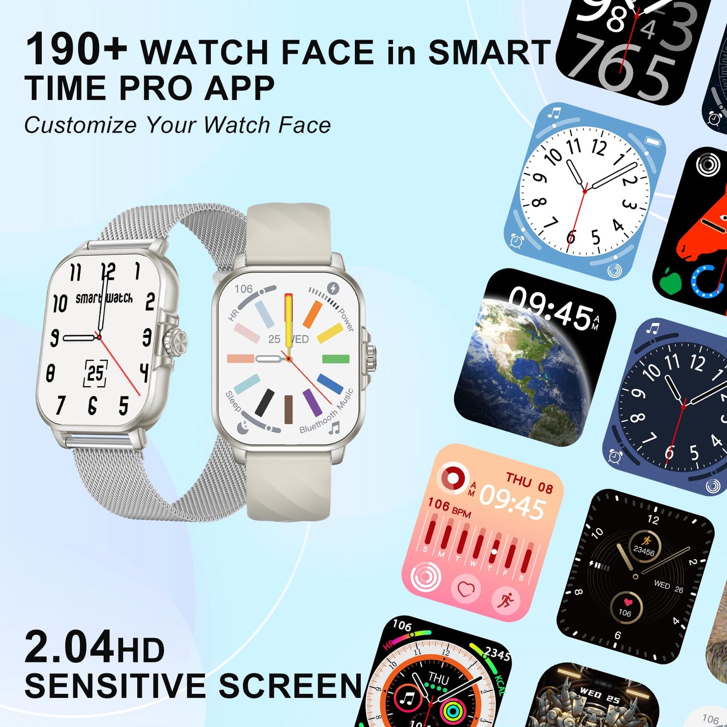 Smart Watches for Women Men Fitness Tracker Watch 2.04 HD Screen Sport Watch with ChatGpt AI Voice 3 Bands Step Counter 24/7 Heart Rate Sleep Monitor Smartwatch for Android iOS (Silver)