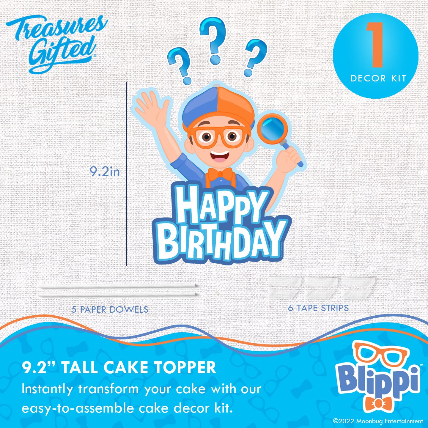 Treasures Gifted Officially Licensed Blippi Birthday Decorations - Cake Topper Set - 1 Cake Topper & 24 Cupcake Toppers & Wrappers - Blippi Party Supplies