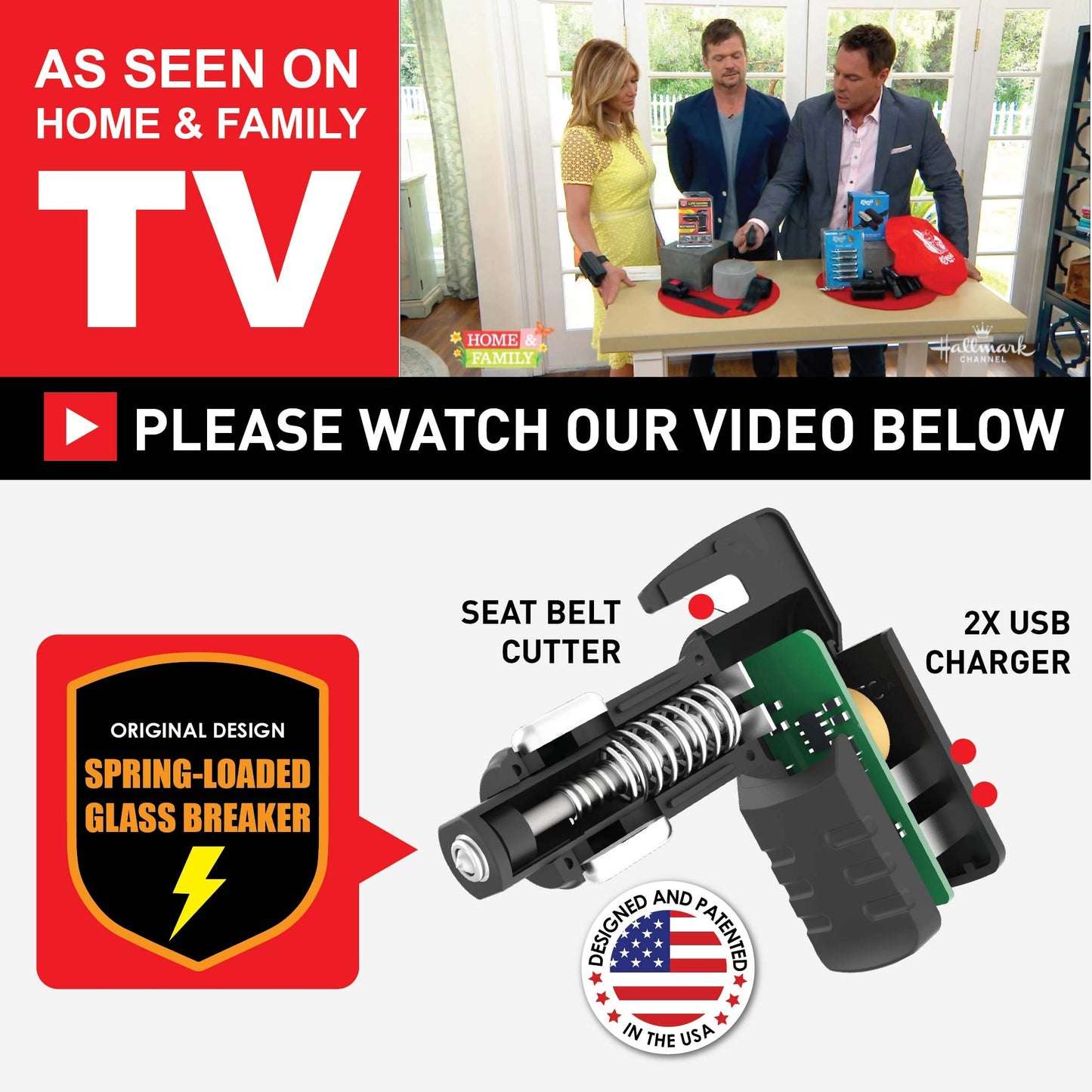 Ztylus Stinger Car Emergency Escape Tool, Spring-Loaded Window Breaker, Car Safety Hammer, Seatbelt Cutter and Window Glass breaker, USB Car Charger, 2 USB Ports Max 2.4A (Black)