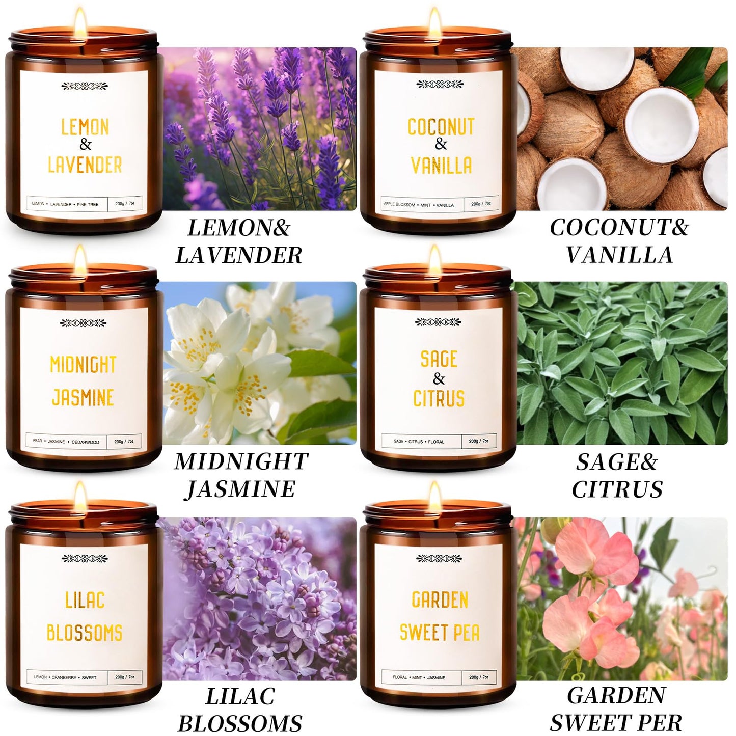 6 Pack Candles for Home Scented, 42oz Amber Jar Candles Gifts for Women, 330 Hour Clean Burning Time, Natural Soy Wax and Wicks, Aromatherapy Candles Gift Set for Women, Ideal Holiday Gift