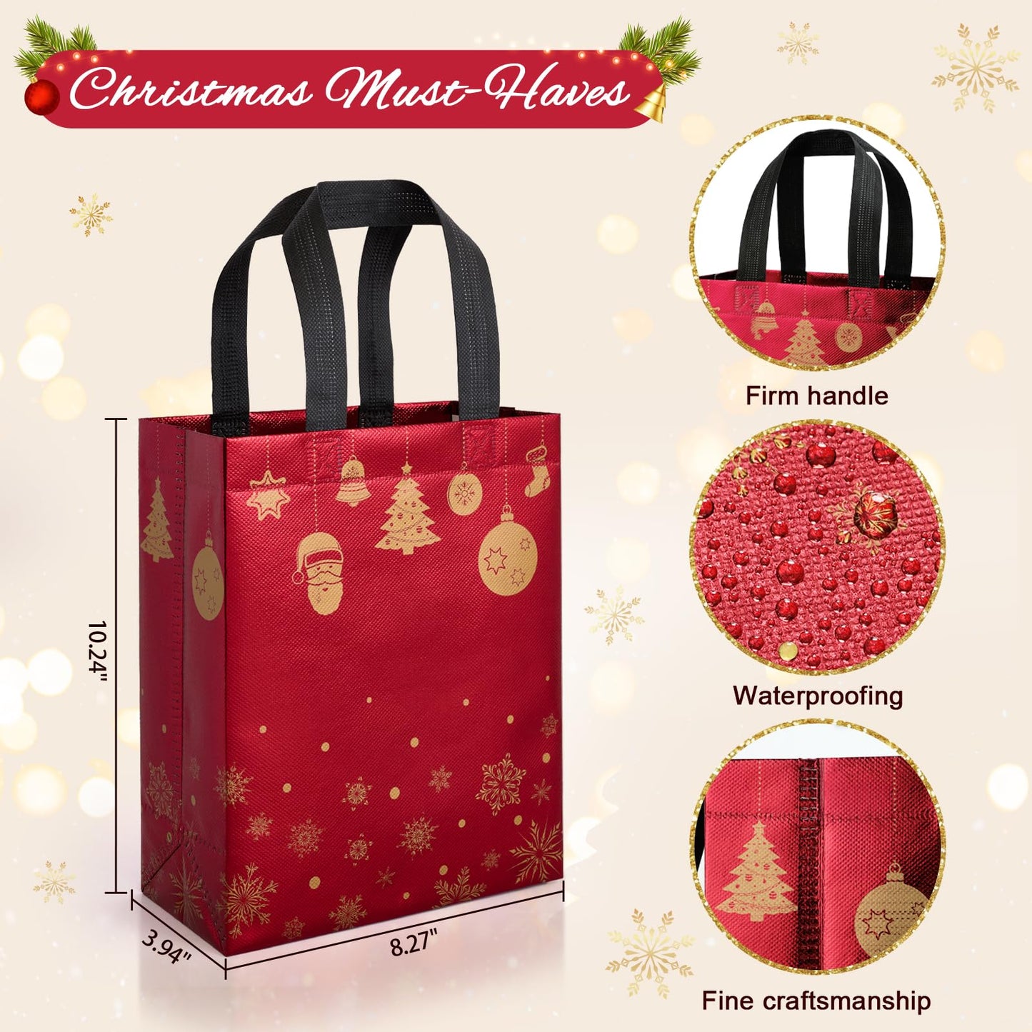 STYPOP 16 Pack 10" Christmas Gift Bags Medium Size with Tissue Paper, Reusable Non-Woven Christmas Tote Bags with Handles, Perfect for Holiday Gift Wrap/Party Favor Supplies, 10.2" Ć 8.3" Ć 4"