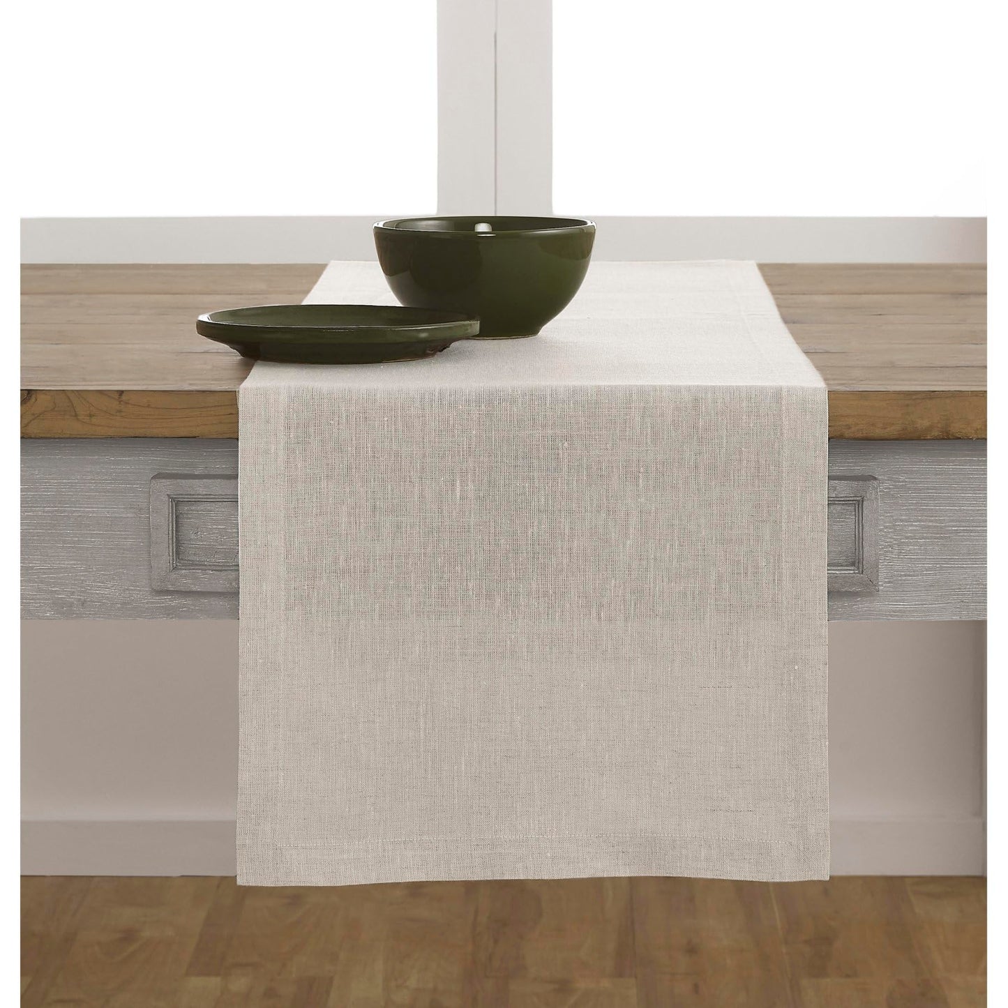 Solino Home Linen Table Runner 108 Inches Long - Athena, 100% Pure Linen Light Natural 14 x 108 Inch Table Runner for Dining, Summer, Fall