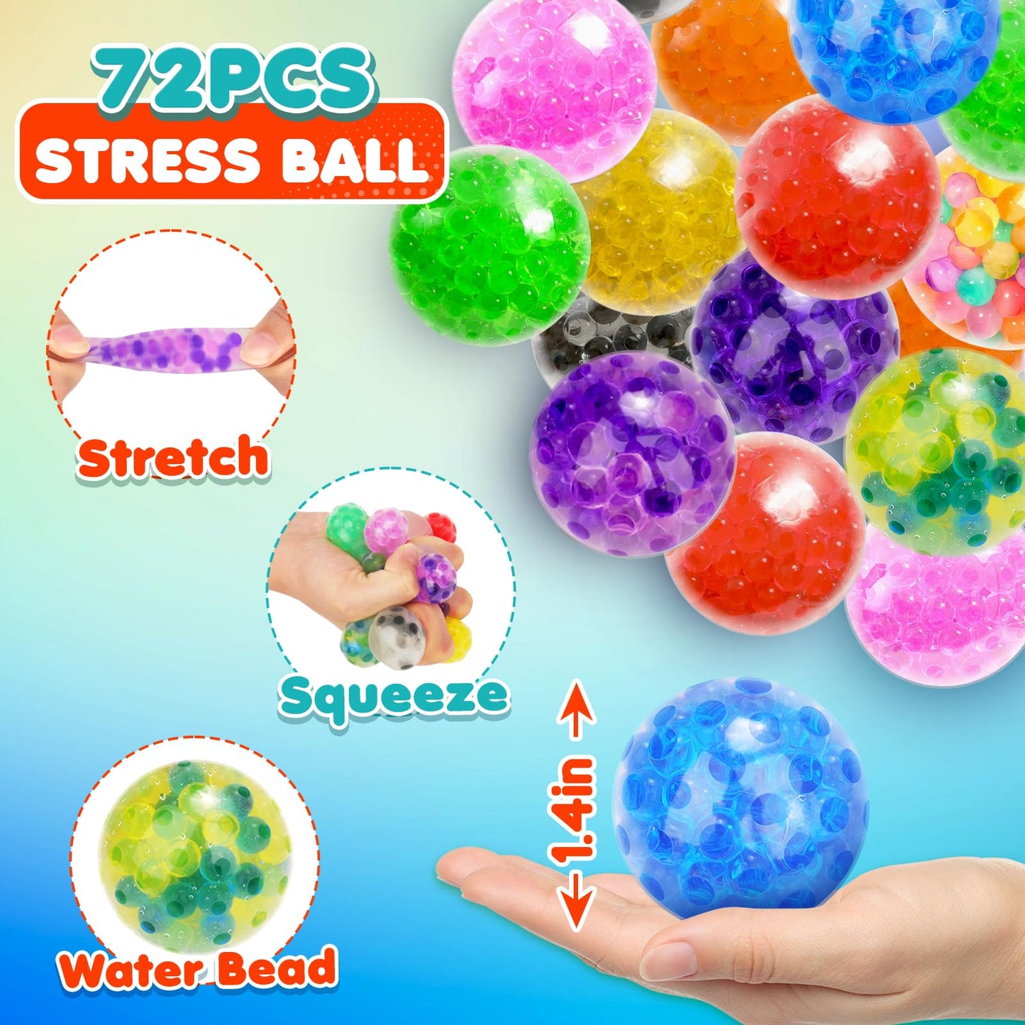 Squishy Stress Balls Fidget Toys - 72 Pack Squishy Toys Stress Ball for Anxiety, Fidget Stress Toys Bulk, Squeeze Balls for Adult with ADHD- Fidgets for Classroom Prize Box Toys, Classroom Must Haves