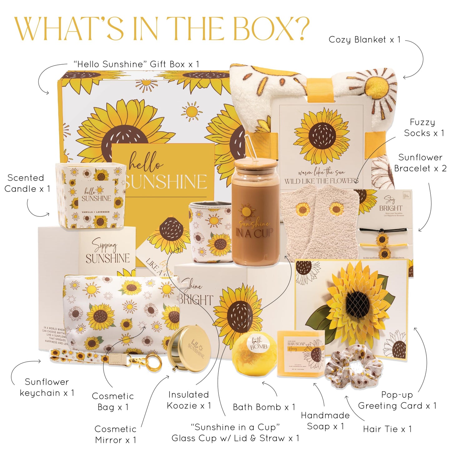 The Love Crate Co Gift Baskets for Women, Unique Birthday Gifts, Best Friend Birthday Gift, Get Well Soon, Sending Sunshine Sunflower Gifts for Women, Thinking of You Care Package