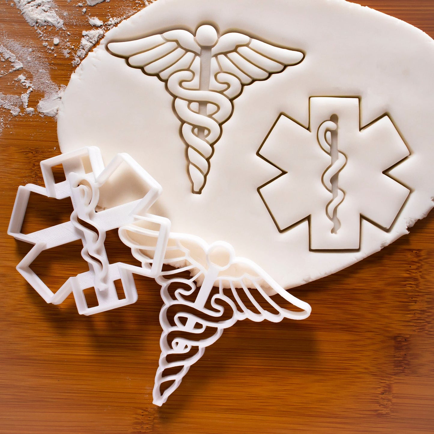 Set of 2 Medicine themed cookie cutters (Designs: EMS and Caduceus), 2 pieces - Bakerlogy