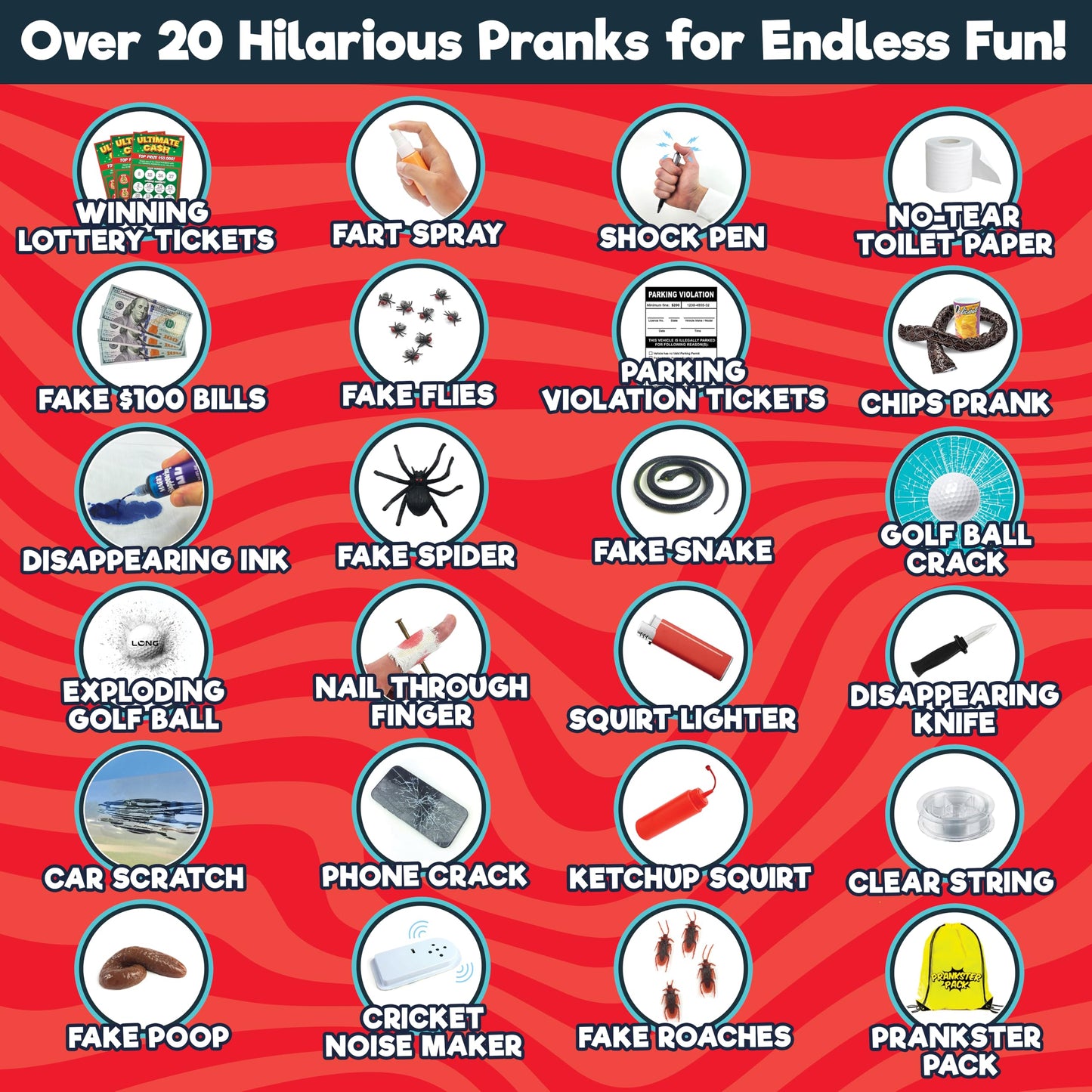 BLOONSY Prank Kit for Teens and Adults | Fart Spray, Cricket Noise Maker and Over 20 Prank Stuff | Prank Toys Pack Set Box for Gifts for Kids