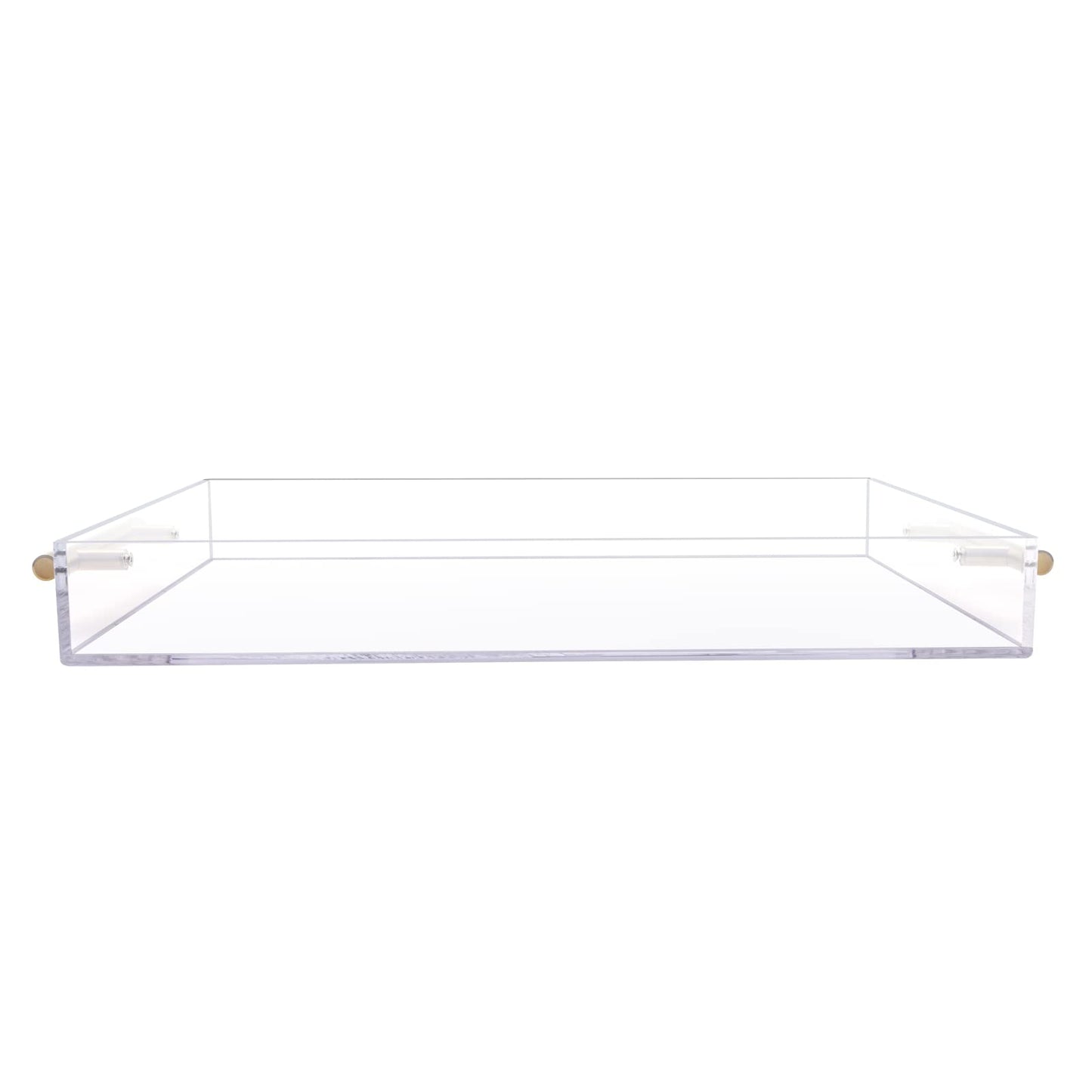12"x16" Clear Acrylic Serving Tray with Golden Handles, Sturdy Huge Capacity Acrylic Tray for Coffee, Juice, Kitchen and Desk Organizer, Storage Tray (12"x16")