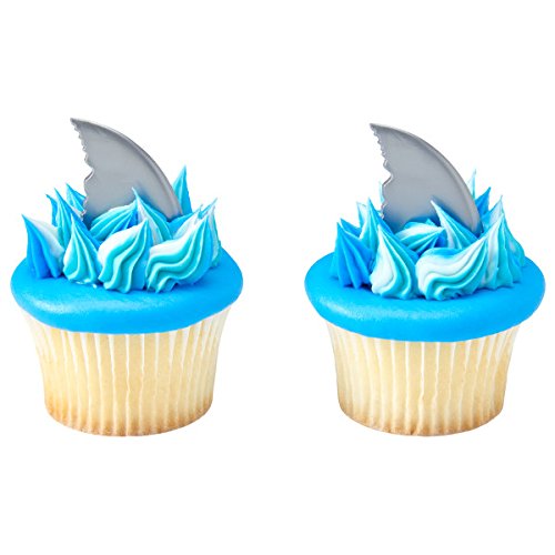 Shark Creations Cake Decorating Set Cake Topper and 24 Shark Fin Cupcake Topper Picks plus Bundle of Fun Sticker
