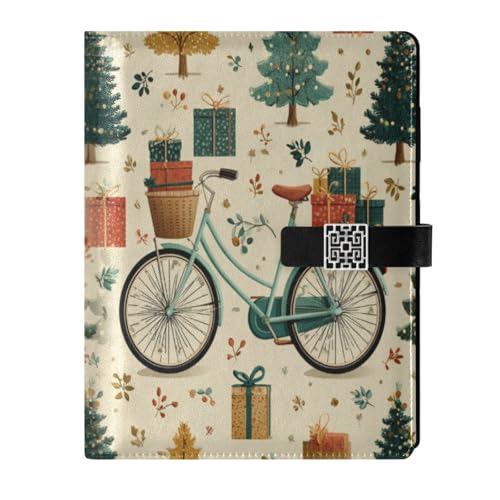 DIGTIA Christmas Bicycles with Gifts Pattern PU Leather Notebook A5 Binder 6 Ring Refillable Journal with Magnetic Buckle Closure Loose Leaf Travel Office Planner Budget Binder Notepad Portfolio,