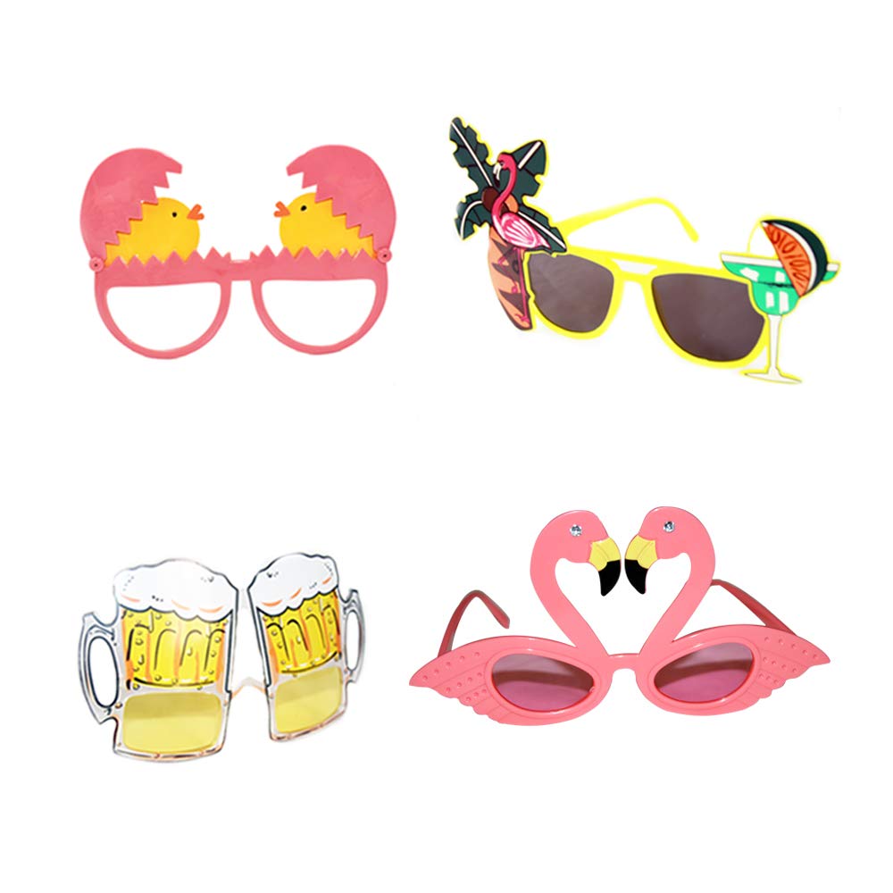 Creative Hawaiian Tropical Sunglasses - 8 Pack Luau Fancy Dress Party Supply, Beach Photo Booth Props