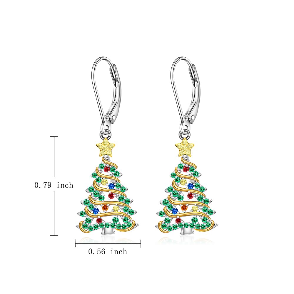 Christmas Earrings Christmas Tree Earrings for Women Sterling Silver Ribbon Green Xmas Tree Colorful Zircon Winter Dangle Studs Holiday Jewelry Gifts