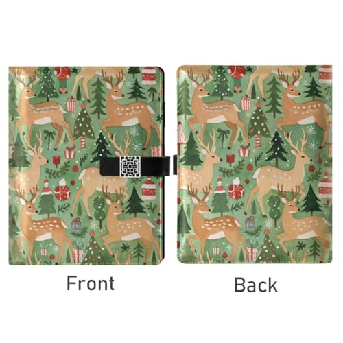 DIGTIA Christmas Deer Trees Gifts Snowflakes PU Leather Notebook A5 Binder 6 Ring Refillable Journal with Magnetic Buckle Closure Loose Leaf Travel Office Planner Budget Binder Notepad Portfolio,