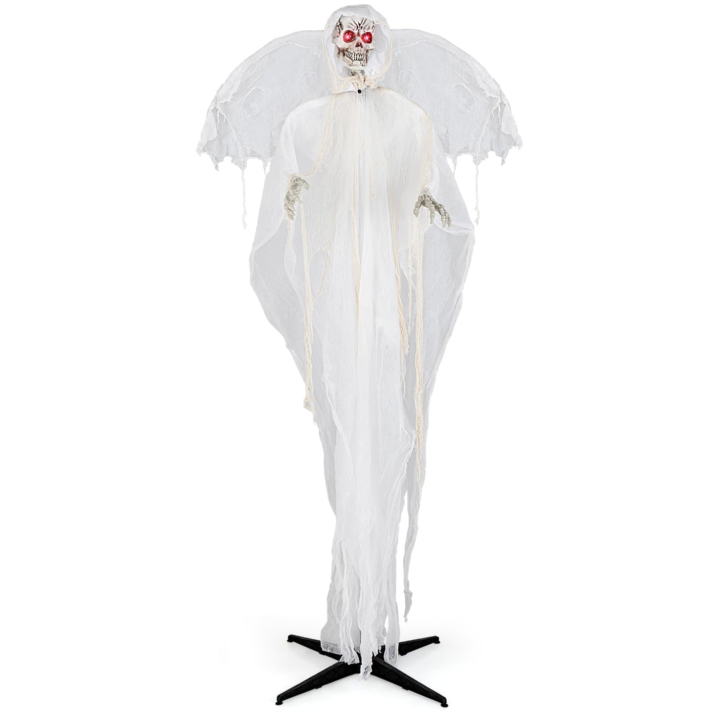 Tangkula 8.3 ft Halloween Standing Haunted Angel, Voice Activated Animatronic Ghost w/Lighted Eyes, Automatic Wing Movement & Terrifying Sounds, Holiday Skeleton Angel Decoration for Indoor Outdoor