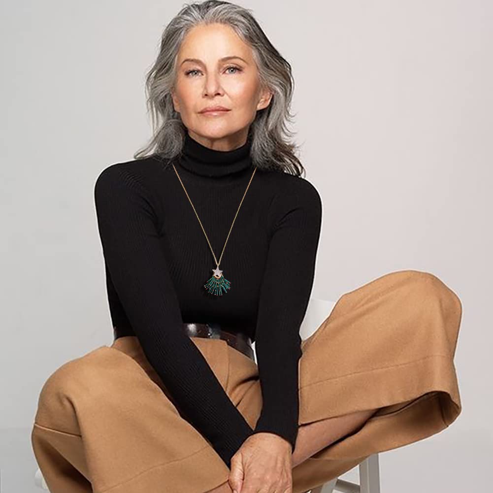 CLASSYZINT Christmas Necklace For Women Long Christmas Tree Pendant 14k Gold Plated Alloy Cute Holiday Necklace Sweater Chain Statement Christmas Gifts…