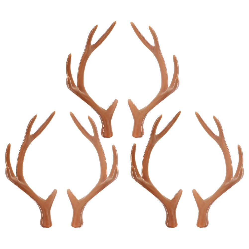 LUOZZY 6 Pairs Christmas Deer Antlers Simulation Animals Horn Brown Reindeer Ear for DIY Crafts Christmas Cosplay Hair Accessories, 17CM