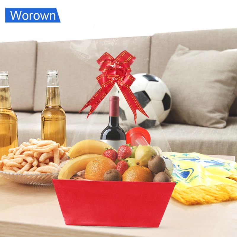 Worown 6 Pack Red Cardboard Basket for Gifts Empty, 8 x 10 Inch Kraft Basket Kit with Bags and Pull Bows for Packing Gift on Easter, Christmas, Birthday, Wedding