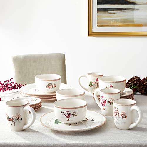 American Atelier Christmas Twig Holiday Dinnerware Set – 20-Piece Christmas-Themed Earthenware Dinner Party Collection, Unique Gift Idea for Christmas or Birthday Cream