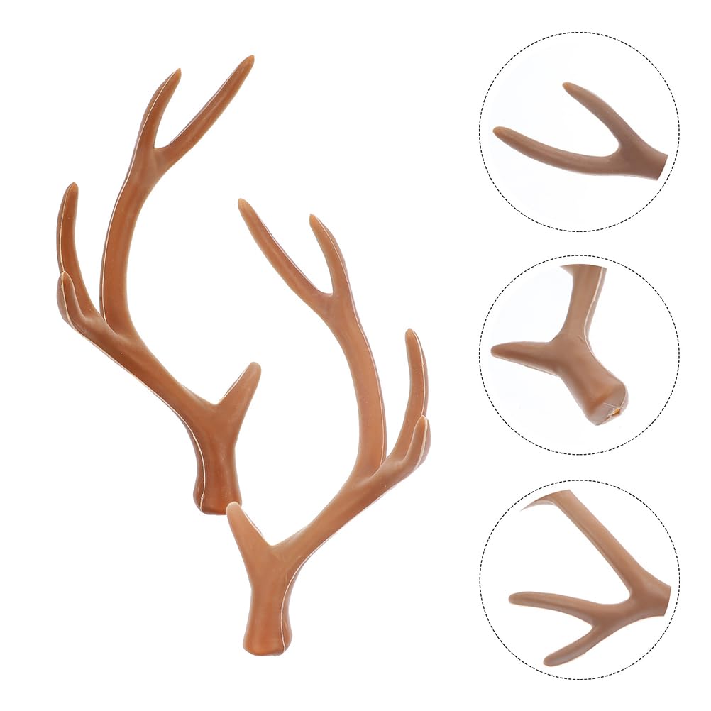 LUOZZY 6 Pairs Christmas Deer Antlers Simulation Animals Horn Brown Reindeer Ear for DIY Crafts Christmas Cosplay Hair Accessories, 17CM