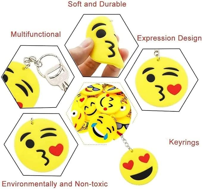 CRSUSUKJ 64 Pack Mini Emoticon Keychain Plush(16 expressions), Cute Keychain, Party Favors for Kids, Keychains, Valentine's Day Gifts/ Birthday Party Supplies, Emoticon Gifts Toys Carnival Prizes.