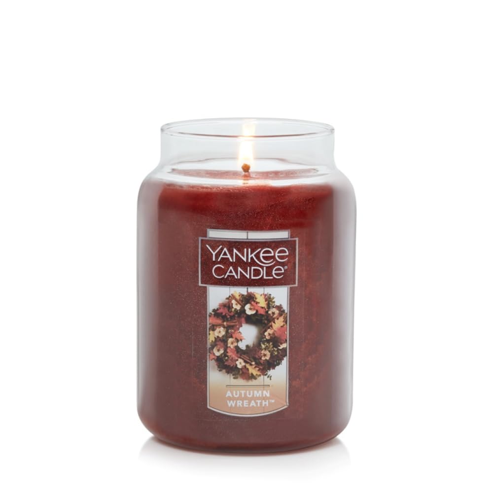 Yankee Candle Autumn Wreath Scented Classic 22oz Large Jar Single Wick Aromatherapy Candle Over 110 Hours of Burn Time Fall Fragrance Perfect for gifting