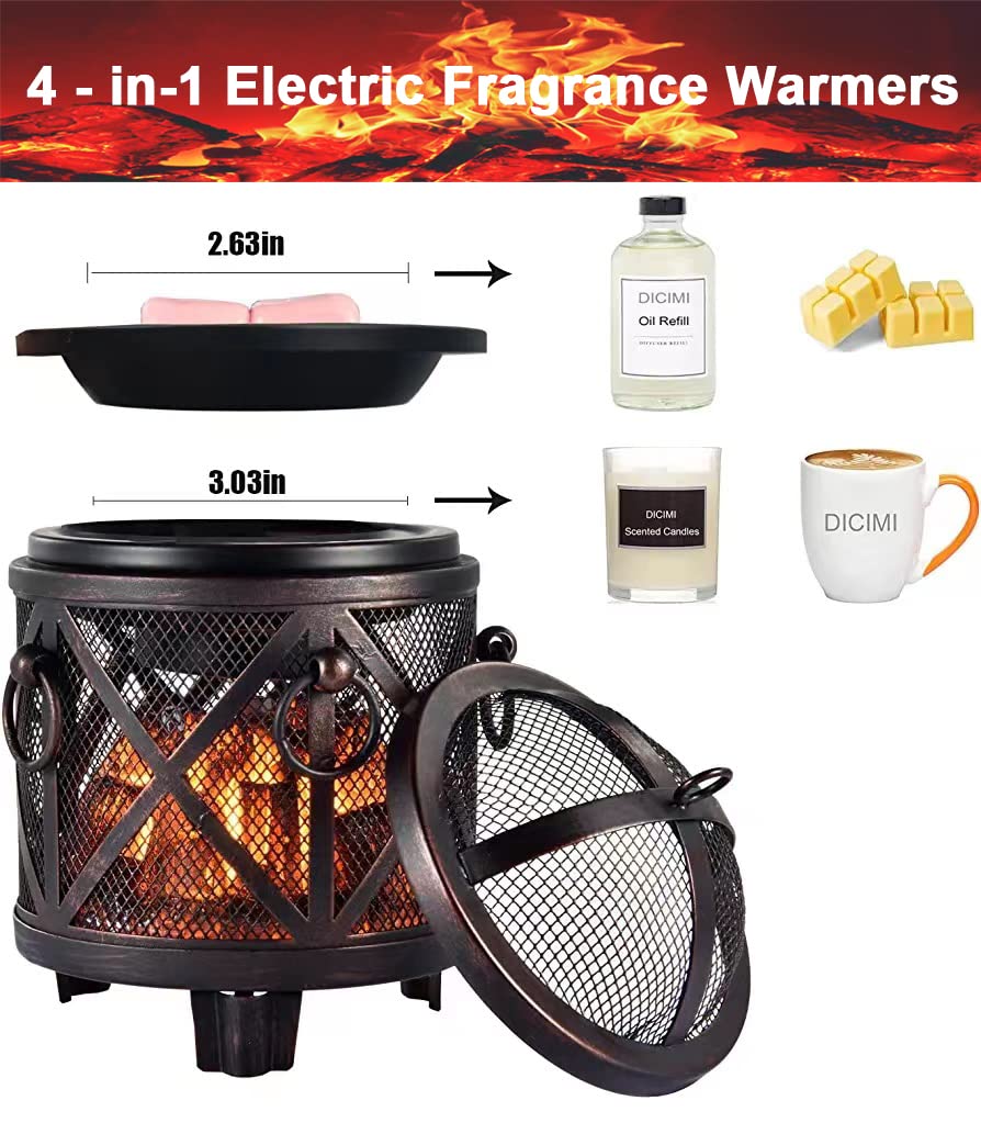 Dicimi Wax Melt Warmer,4-in-1 Electric Wax Melter,Oil Burner,Fireplace Wax Warmers, for Home Office Bedroom Aromatherapy Present and Decorations (Bronze, Fireplace Stove)