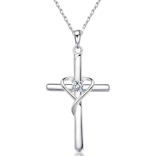 AmorAime 925 Sterling Silver Cross Necklace for Women Men 5A CZ Birthstone Necklaces for Festival, Vacation or Holiday