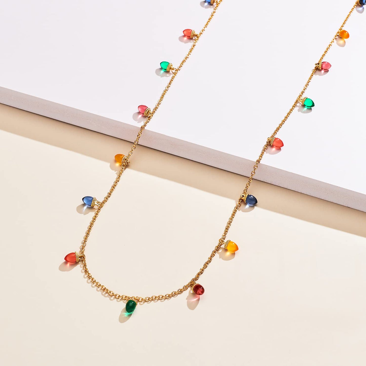 WOWORAMA Christmas Light Necklace for Women - Colorful Long Acrylic Holiday Necklace - Novelty Funny Jewelry Xmas Party Favors