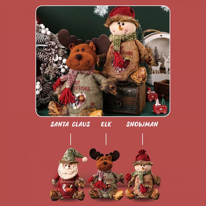 Vdeaszo Christmas Gift Bags Zipper Design for Gifts Apples Candy, Adorable Christmas Gift Bags, Reusable Fabric Storage Bags for Party and Festival Decor (2sets)