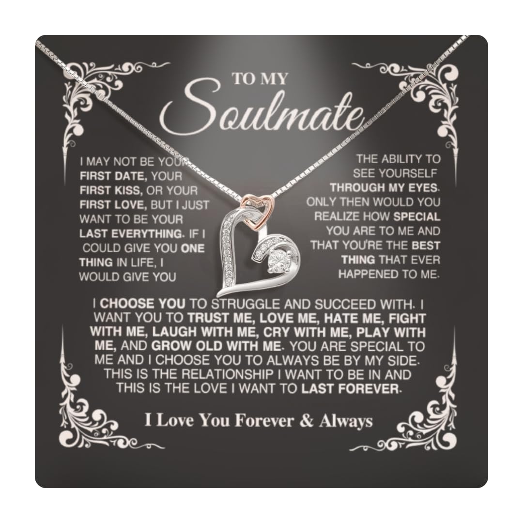 Soulmate Gift Necklace From Fiance, "You Are My Life, My Love, And My Best Friend" Necklace, Wife Gift, Christmas Birthday Gift For Girlfriend with Luxury Gift Box and Meaning Message Card (Heart Love with LED Box, You Are Special To Me)