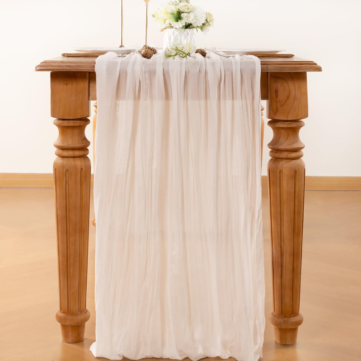 LINXTAR Ivory Table Runner Cheesecloth Table Runner 4 Pack 10FT Rustic Table Runners 35 x 122 Inches Boho Decoration for Home Wedding Baby Shower Birthday Party