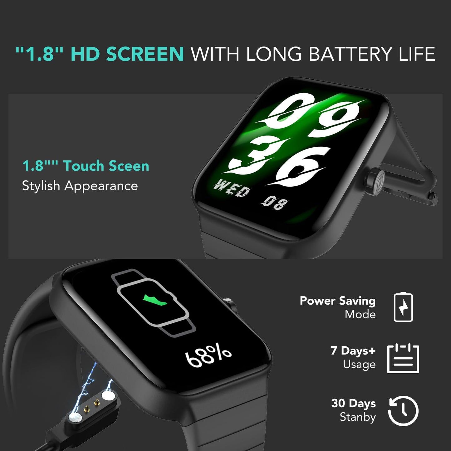 SKG Smart Watch for Men Women (Answer/Make Call), Alexa Built-in, Extra Black Band, 100+ Sports 1.8" Fitness Tracker with Heart Rate SpO2 Monitor, IP68 Smartwatch for Android iPhone, V7 Cyber Black