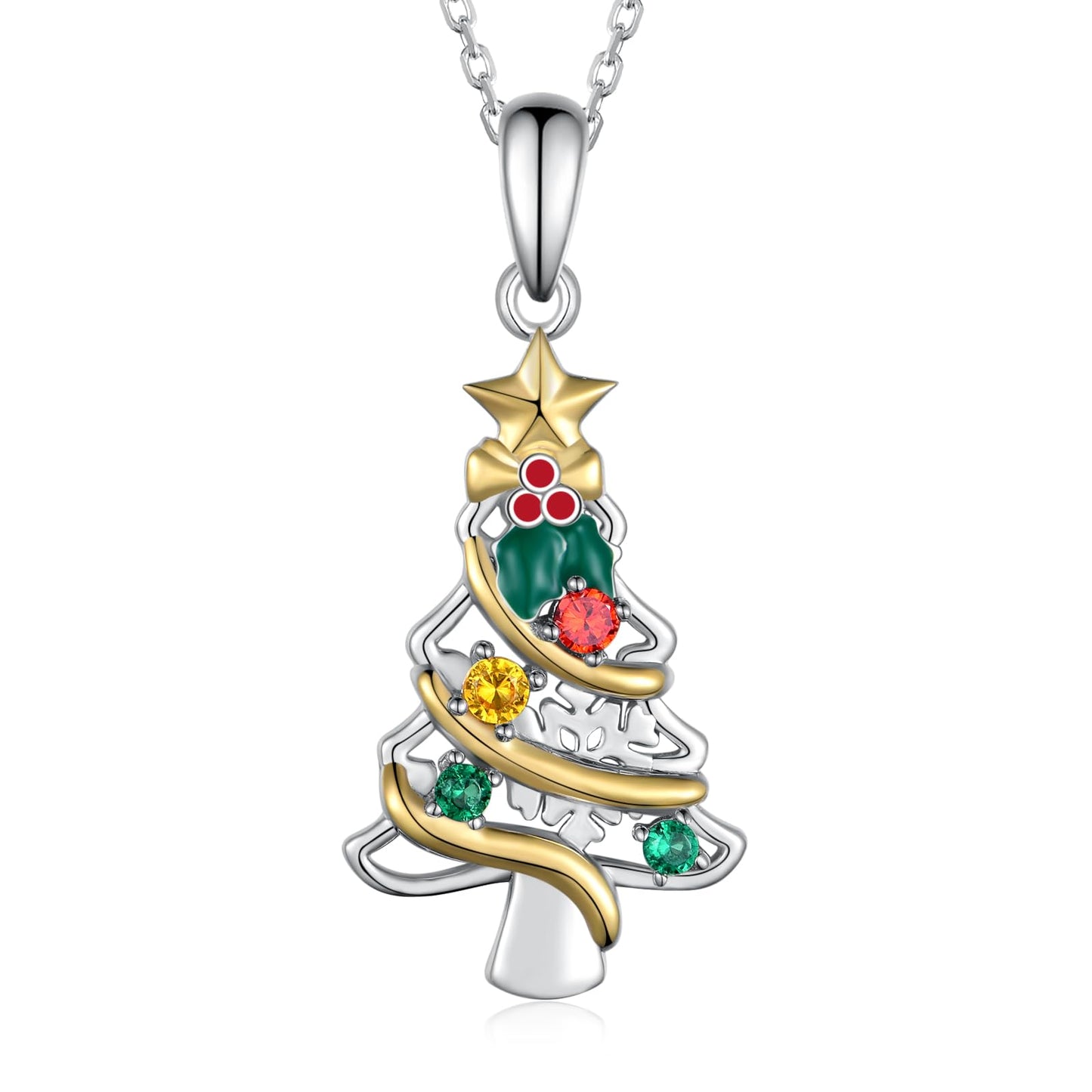 CVRAVO 925 Sterling Silver Christmas Tree Necklace for Women - Holiday Jewelry Gifts