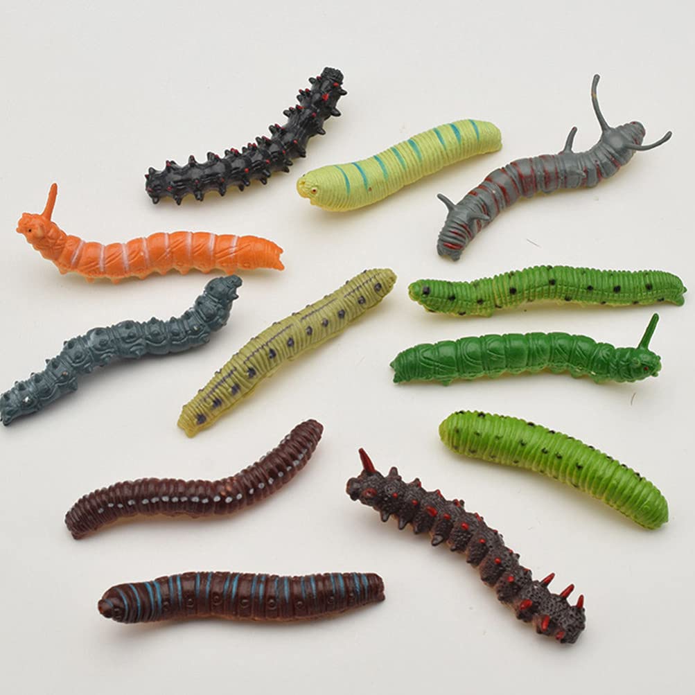 24Pcs Simulation Caterpillar Plastic Fake Worm Crawling Halloween Prank Toy Educational Learning Toys for Kids (Random Style)